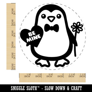 Penguin with Heart and Flower Valentine Self-Inking Rubber Stamp for Stamping Crafting Planners