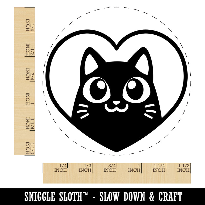 Cat Inside of Heart Love Self-Inking Rubber Stamp for Stamping Crafting Planners