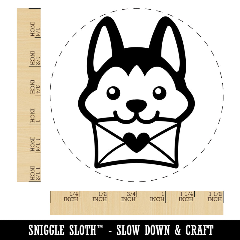 Chibi Husky Dog Holding Mail Envelope Self-Inking Rubber Stamp for Stamping Crafting Planners