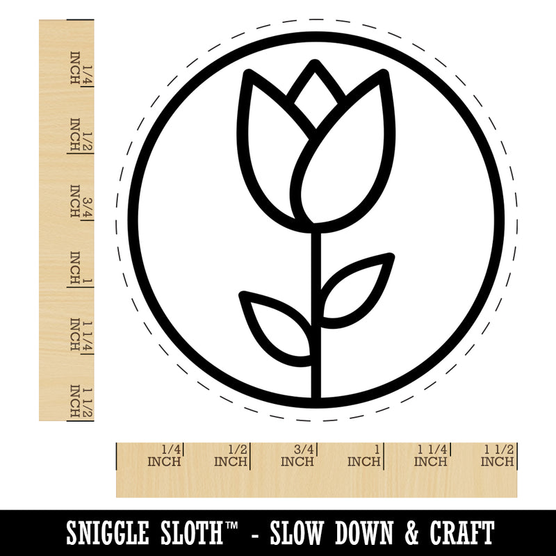 Tulip Flower in Circle Self-Inking Rubber Stamp for Stamping Crafting Planners