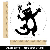 Cat Playing Badminton Self-Inking Rubber Stamp for Stamping Crafting Planners