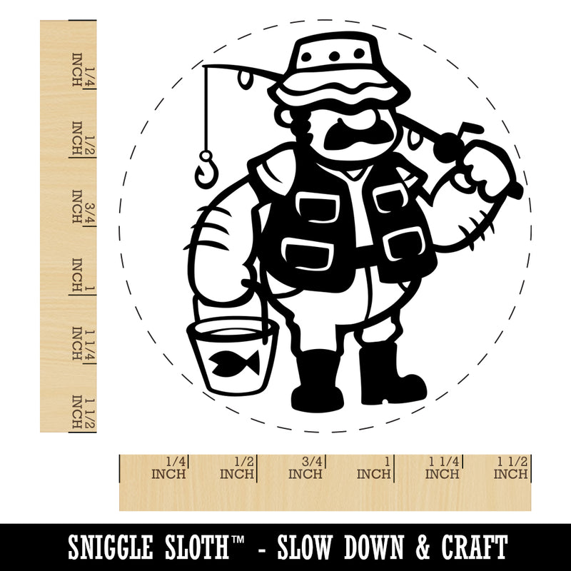 Fisherman Dad with Fishing Rod Self-Inking Rubber Stamp for Stamping Crafting Planners