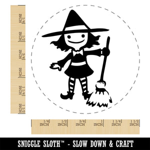 Cute Young Halloween Witch with Broom and Hat Self-Inking Rubber Stamp Ink Stamper for Stamping Crafting Planners