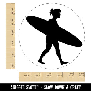 Surfer Woman with Surfboard Walking Self-Inking Rubber Stamp Ink Stamper for Stamping Crafting Planners