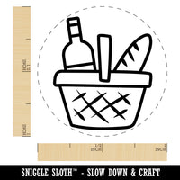 Picnic Basket Wine and Bread Self-Inking Rubber Stamp for Stamping Crafting Planners