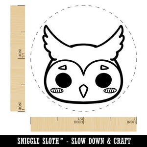 Charming Kawaii Chibi Owl Face Blushing Cheeks Great Horned Self-Inking Rubber Stamp for Stamping Crafting Planners