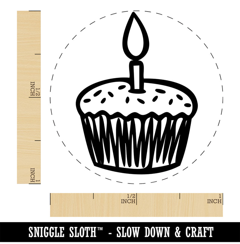 Sprinkled Birthday Cupcake with Candle Self-Inking Rubber Stamp for Stamping Crafting Planners