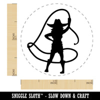 Rodeo Cowboy Woman Cowgirl Waving Lasso Around Self-Inking Rubber Stamp for Stamping Crafting Planners