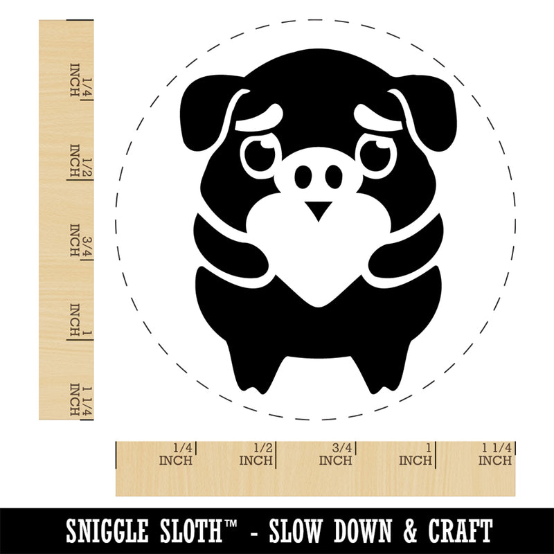 Cautious Pig with Heart in Hands Self-Inking Rubber Stamp Ink Stamper for Stamping Crafting Planners