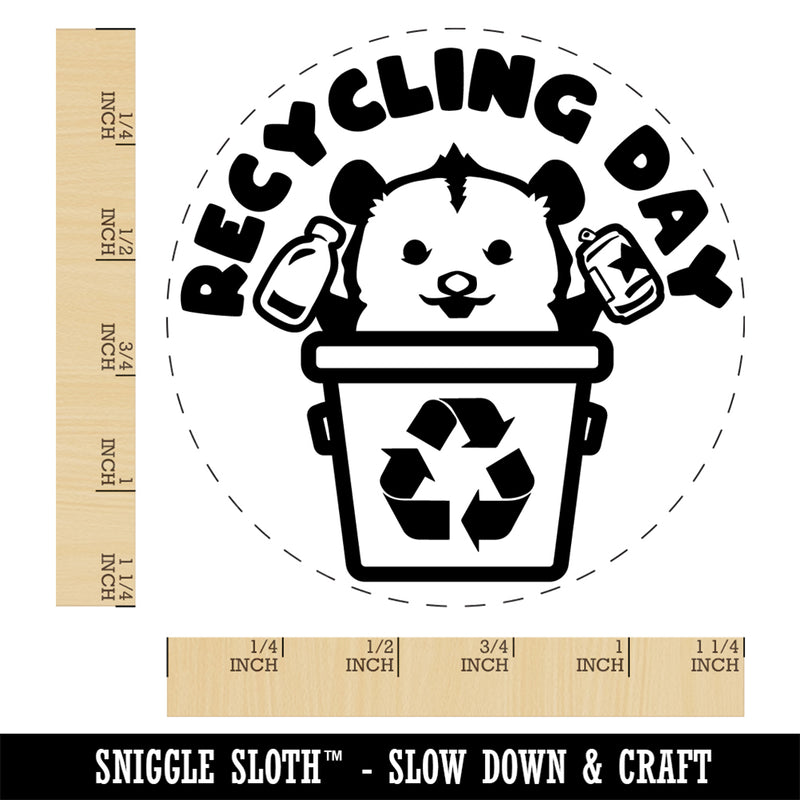 Recycling Day Opossum in Can Bin Self-Inking Rubber Stamp Ink Stamper for Stamping Crafting Planners