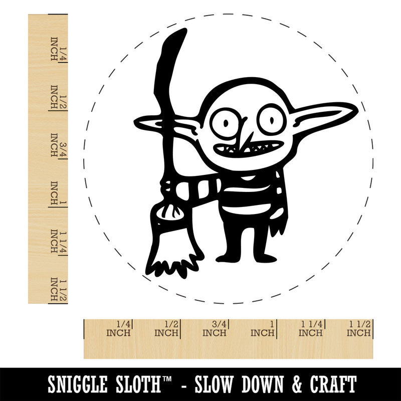 Creepy Goblin With Witch Broomstick Self-Inking Rubber Stamp Ink Stamper for Stamping Crafting Planners