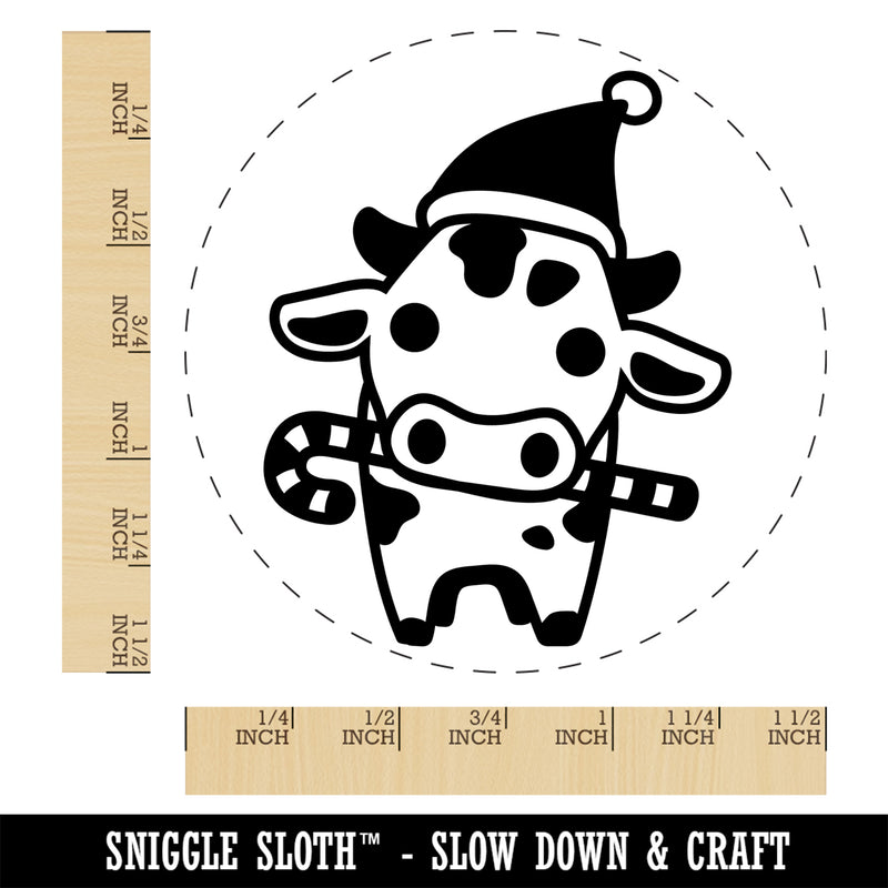 Christmas Cow Holding Candy Cane Self-Inking Rubber Stamp Ink Stamper for Stamping Crafting Planners