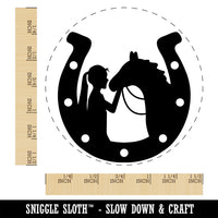 Horseshoe Horse and Girl Self-Inking Rubber Stamp Ink Stamper for Stamping Crafting Planners