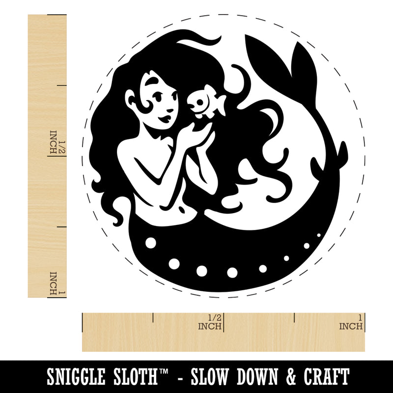 Mermaid and Fish Friend Self-Inking Rubber Stamp for Stamping Crafting Planners