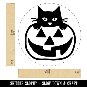 Cat in Pumpkin Halloween Self-Inking Rubber Stamp for Stamping Crafting Planners