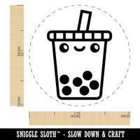 Kawaii Cute Boba Bubble Milk Tea Face Self-Inking Rubber Stamp for Stamping Crafting Planners