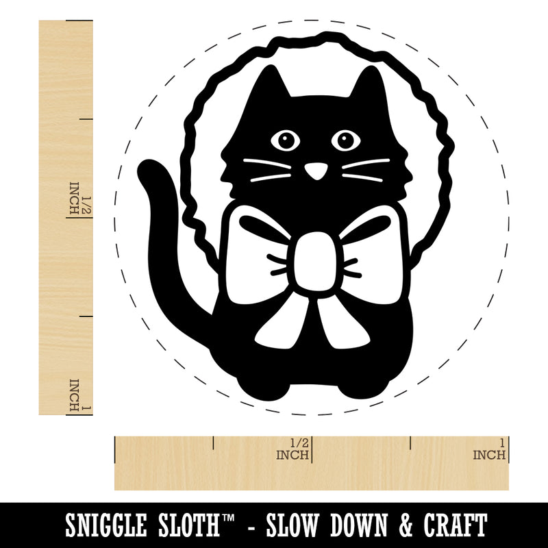 Cat in Christmas Wreath Self-Inking Rubber Stamp for Stamping Crafting Planners