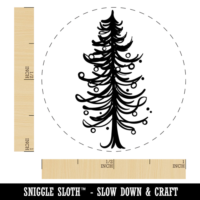 Hand Drawn Artsy Christmas Tree With Ornaments Self-Inking Rubber Stamp for Stamping Crafting Planners