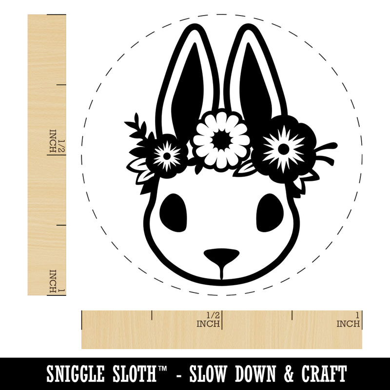 Cute Easter Bunny Rabbit Head with Flower Crown Self-Inking Rubber Stamp for Stamping Crafting Planners