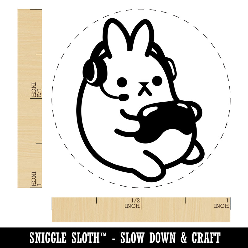 Geek Gamer Bunny Rabbit Playing Console Games Self-Inking Rubber Stamp for Stamping Crafting Planners