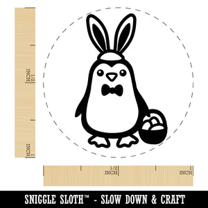 Easter Penguin with Bunny Ears and Basket Self-Inking Rubber Stamp for Stamping Crafting Planners