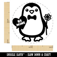 Penguin with Heart and Flower Valentine Self-Inking Rubber Stamp for Stamping Crafting Planners