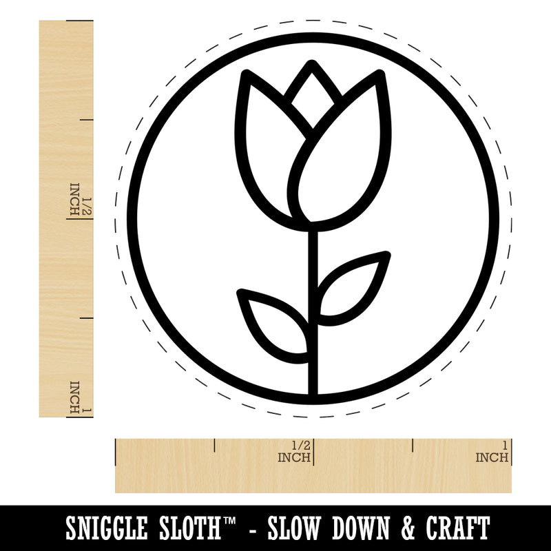 Tulip Flower in Circle Self-Inking Rubber Stamp for Stamping Crafting Planners