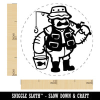 Fisherman Dad with Fishing Rod Self-Inking Rubber Stamp for Stamping Crafting Planners