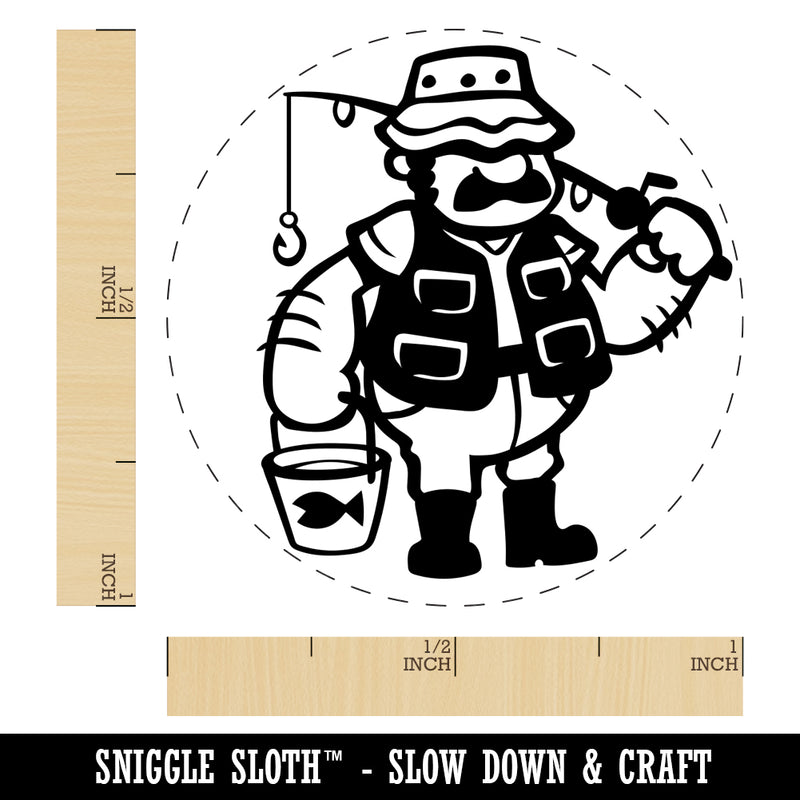 Fisherman Dad with Fishing Rod Self-Inking Rubber Stamp for Stamping Crafting Planners
