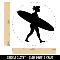 Surfer Woman with Surfboard Walking Self-Inking Rubber Stamp Ink Stamper for Stamping Crafting Planners