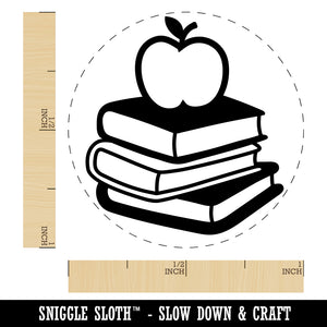 Apple on Stack of Books Reading Library Teacher Self-Inking Rubber Stamp for Stamping Crafting Planners