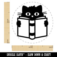 Cat Reading Book Self-Inking Rubber Stamp for Stamping Crafting Planners