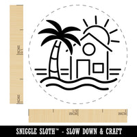 Beach House Palm Tree Ocean Self-Inking Rubber Stamp for Stamping Crafting Planners