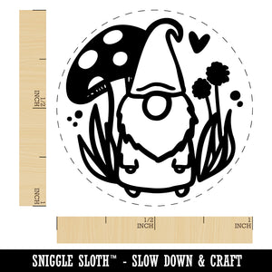 Enchanting Lovable Garden Gnome with Mushrooms Self-Inking Rubber Stamp for Stamping Crafting Planners