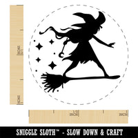 Young Witch Surfing on Broomstick Halloween Self-Inking Rubber Stamp Ink Stamper for Stamping Crafting Planners