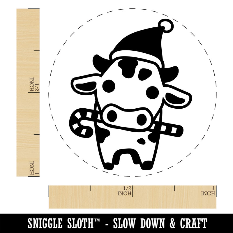 Christmas Cow Holding Candy Cane Self-Inking Rubber Stamp Ink Stamper for Stamping Crafting Planners