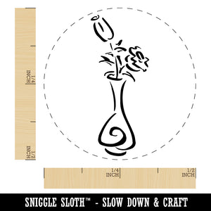 Roses Flowers in Vase Sketch Self-Inking Rubber Stamp for Stamping Crafting Planners