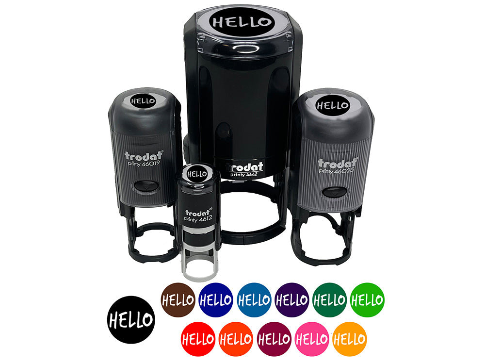 Hello in Circle Self-Inking Rubber Stamp for Stamping Crafting Planners