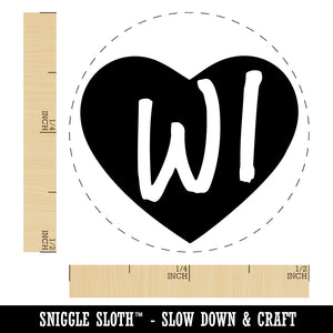 WI Wisconsin State in Heart Self-Inking Rubber Stamp for Stamping Crafting Planners