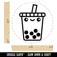 Kawaii Cute Boba Bubble Milk Tea Face Self-Inking Rubber Stamp for Stamping Crafting Planners