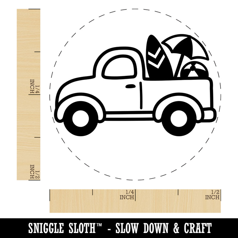 Cute Truck Summer with Surfboard Beach Ball Umbrella Self-Inking Rubber Stamp for Stamping Crafting Planners