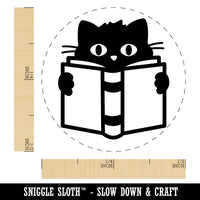Cat Reading Book Self-Inking Rubber Stamp for Stamping Crafting Planners