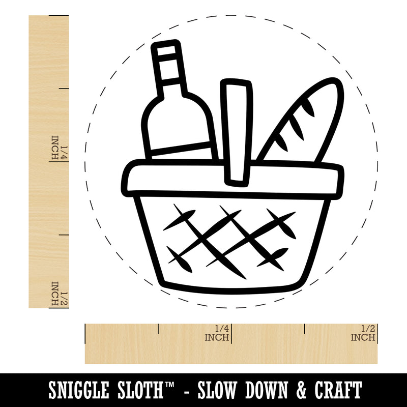 Picnic Basket Wine and Bread Self-Inking Rubber Stamp for Stamping Crafting Planners