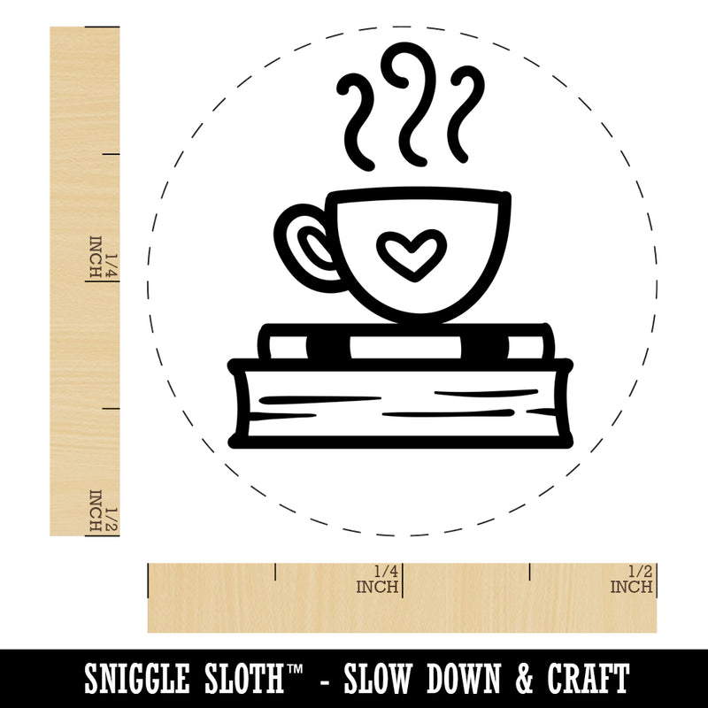 Coffee Sitting on Stack of Books Reading Self-Inking Rubber Stamp for Stamping Crafting Planners