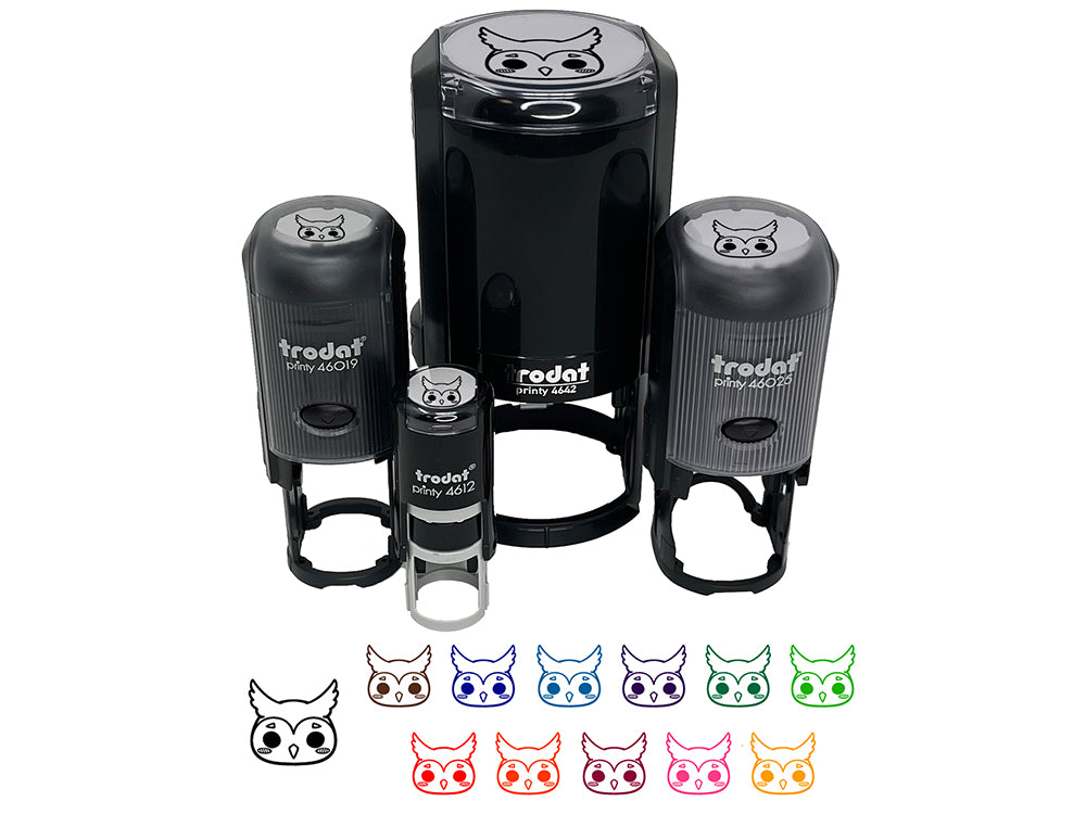 Charming Kawaii Chibi Owl Face Blushing Cheeks Great Horned Self-Inking Rubber Stamp for Stamping Crafting Planners
