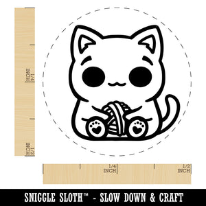 Content Kawaii Chibi Sitting Cat with Ball of Yarn Self-Inking Rubber Stamp for Stamping Crafting Planners