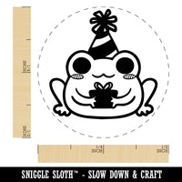 Delightful Kawaii Chibi Birthday Frog Toad Holding Gift Self-Inking Rubber Stamp for Stamping Crafting Planners