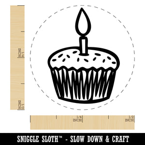 Sprinkled Birthday Cupcake with Candle Self-Inking Rubber Stamp for Stamping Crafting Planners