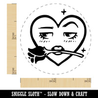 Flirty Heart Face with Rose in Teeth Mouth Self-Inking Rubber Stamp for Stamping Crafting Planners