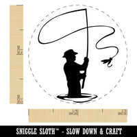 Fly Fishing Fisherman Casting Line Angler Self-Inking Rubber Stamp for Stamping Crafting Planners